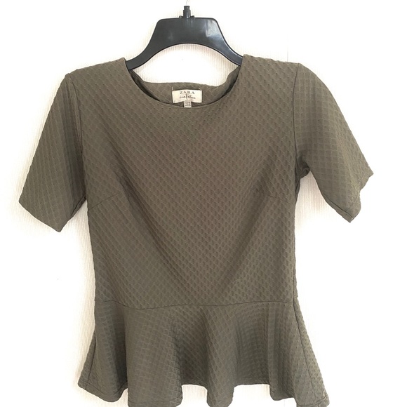Zara Tops - ZARA Trafaluc Olive Green Short Sleeve Peplum